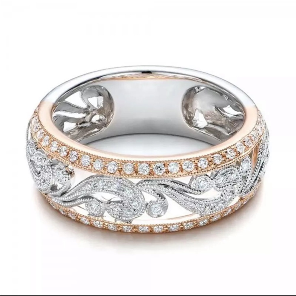 New Two Tone 925 Silver Sapphire Ring - Picture 1 of 7